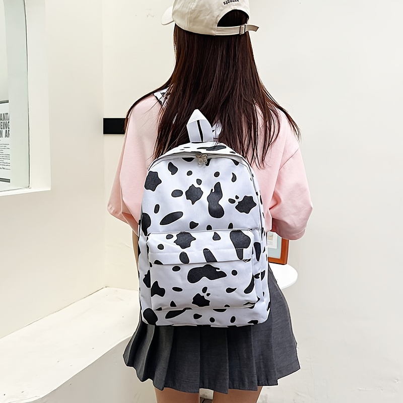 Canvas Backpack Cow Pattern Rucksack Schoolbag Lightweight Large Capacity