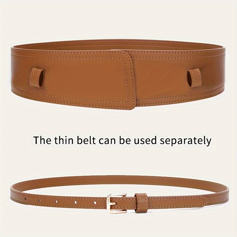 Trendy Solid Color Leather Belts Classic Pin Buckle Wide - Temu Canada