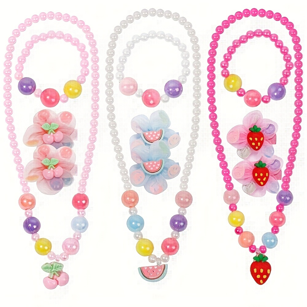 Temu Unicorn Series Colorful Stretchable Beaded Necklace & Bracelet Set for Little Girls Toddlers, Little Princess Jewelry, Jewels Accessories for Girls