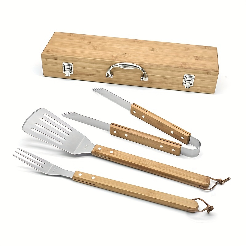 3 Piece BBQ Tool Set in Bamboo Case