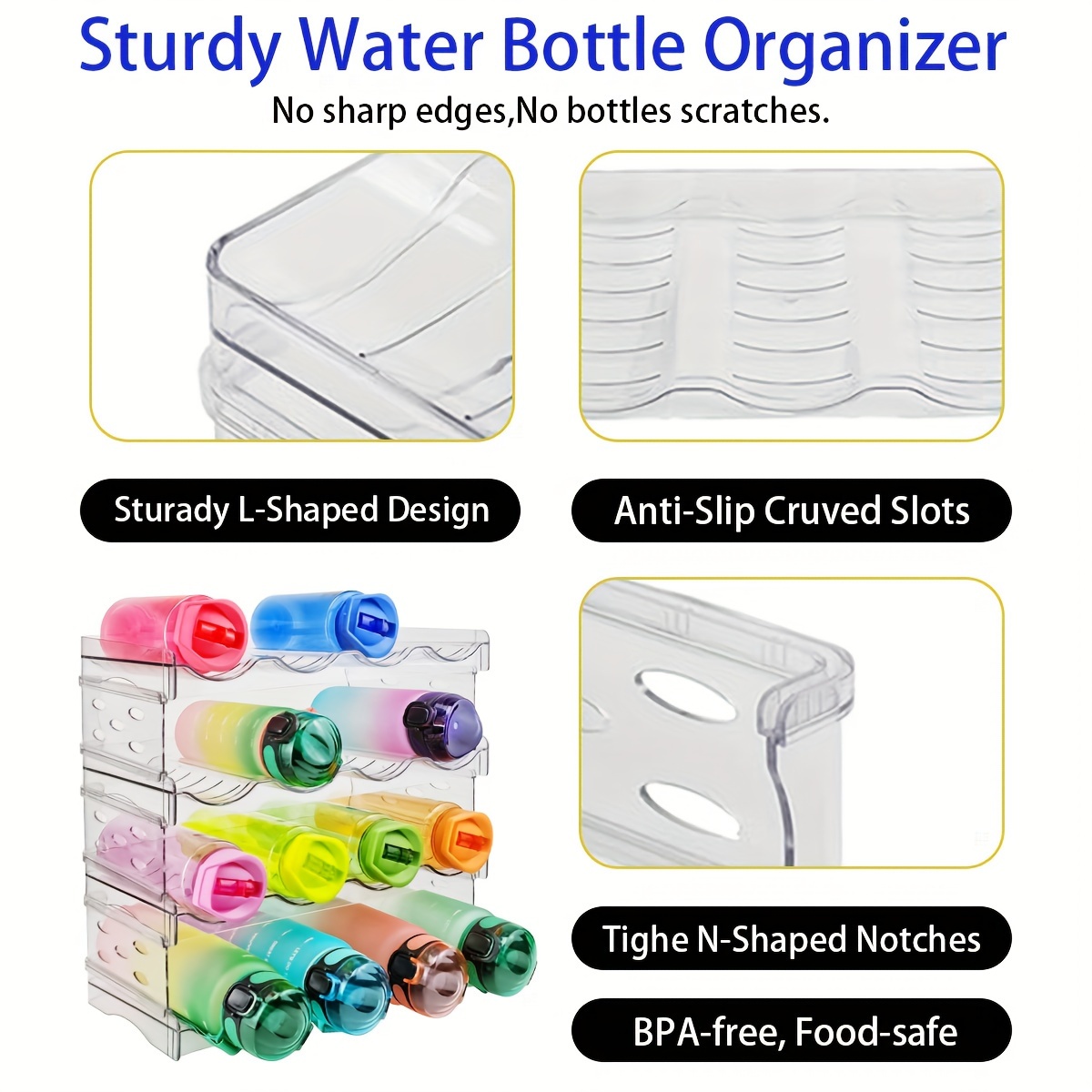 Clear Stackable Water Bottle Organizer, Kitchen Home Pantry Organization  And Storage Shelf, Plastic Water Bottle Holder For Fridge Cabinet Storage,  Tumbler Mug Cup Organizer For Travel, Home Kitchen Supplies - Temu