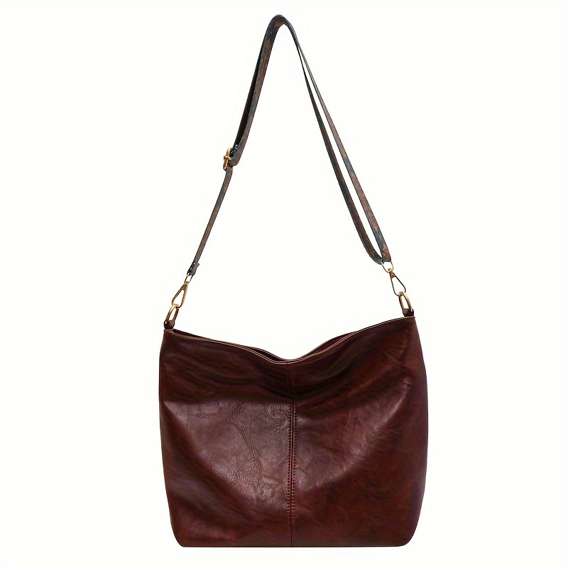 Retro Boho Style Crossbody Bag, Faux Leather Bucket Bag, Women