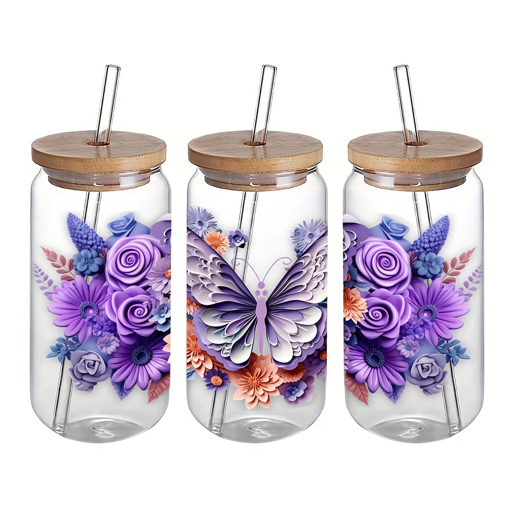 5pcs/Set Waterproof Mama Design Floral Sticker For 16oz Glass Cups