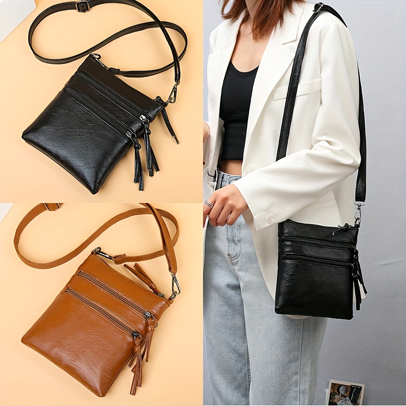Vintage Design Square Shoulder Bag, Zipper Crossbody Bag, Women's Purse  With Wide Straps & Mini Purse - Temu