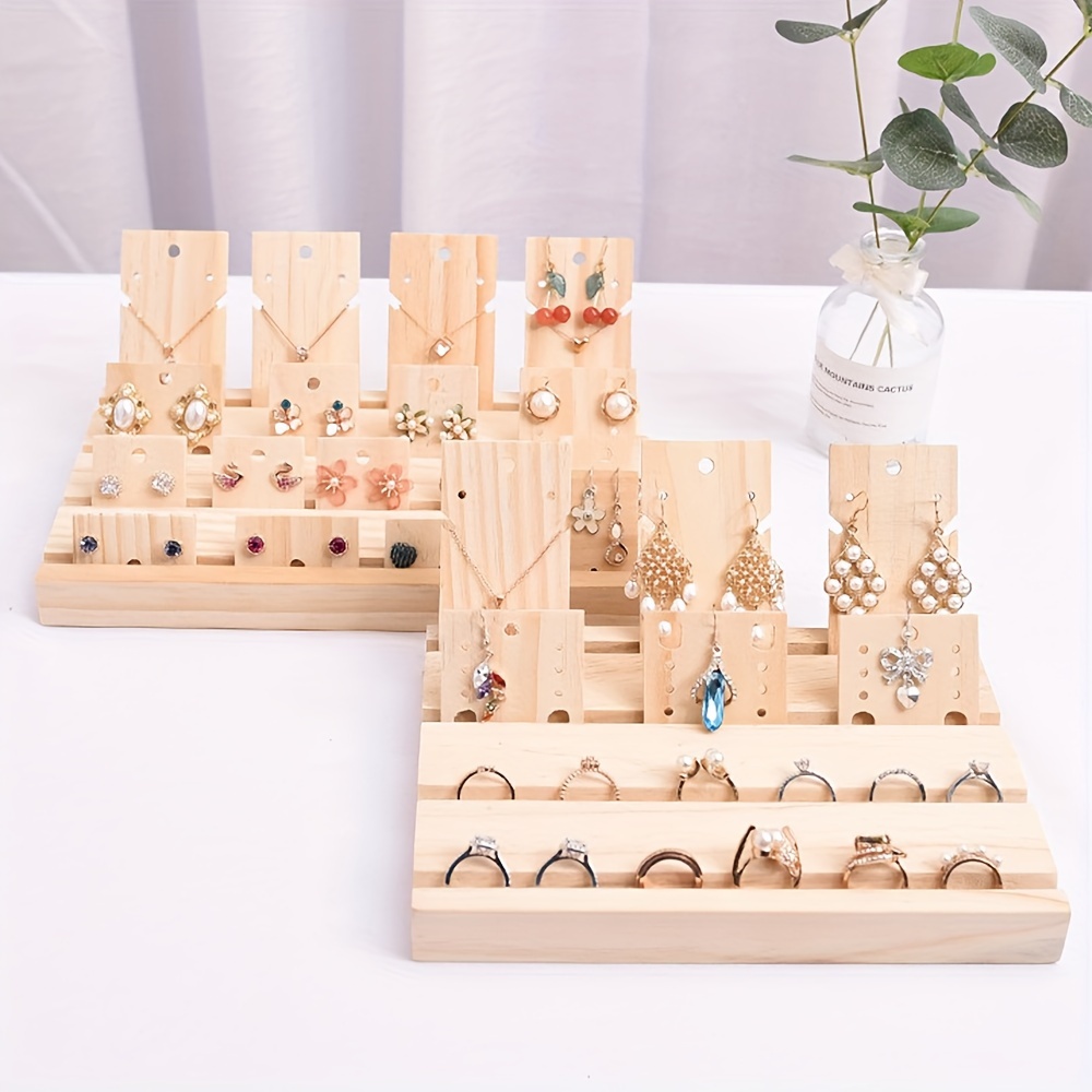 1pc 60pcs Wooden Jewelry Display Stand with Cards - 3/4 Tier Racks for  Earrings, Necklaces, Bracelets, and Rings - Vendor Organizer and Craft Show  Ris