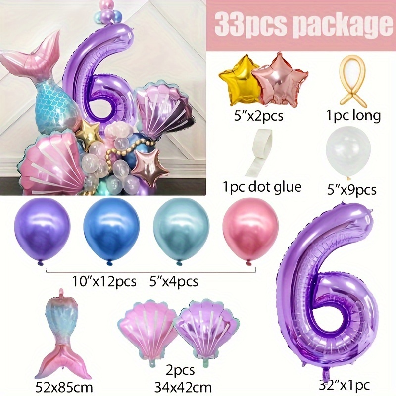 33 Pezzi Palloncini Feste Compleanno, Tema Sirena, Inclusa Coda Sirena,  Conchiglia, Molti Palloncini, Palloncini Colorati Carini In Foil  Decorazioni Compleanno, Non Perdere Fantastiche Offerte