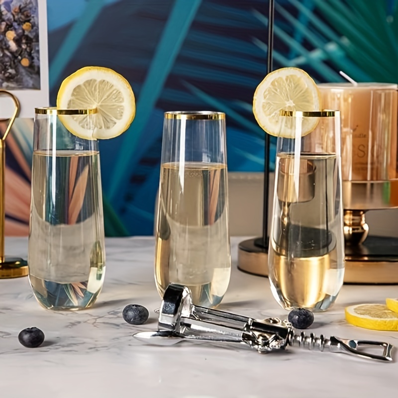 Deco Stainless Steel Unbreakable Champagne Glasses- Set of Two 8 Ounce Champagne Flutes