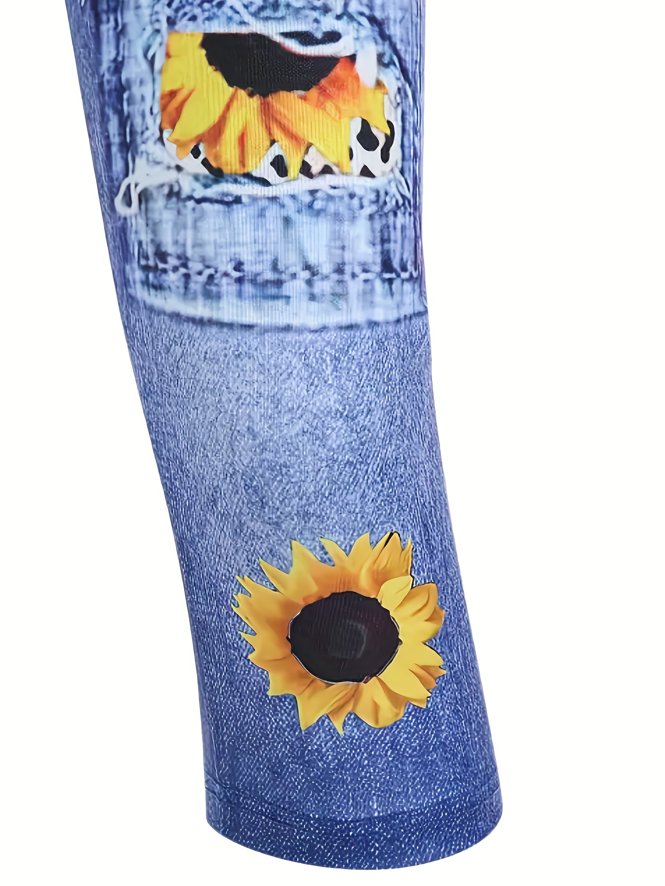 Sunflower Print Capri Leggings Casual High Waist Skinny - Temu