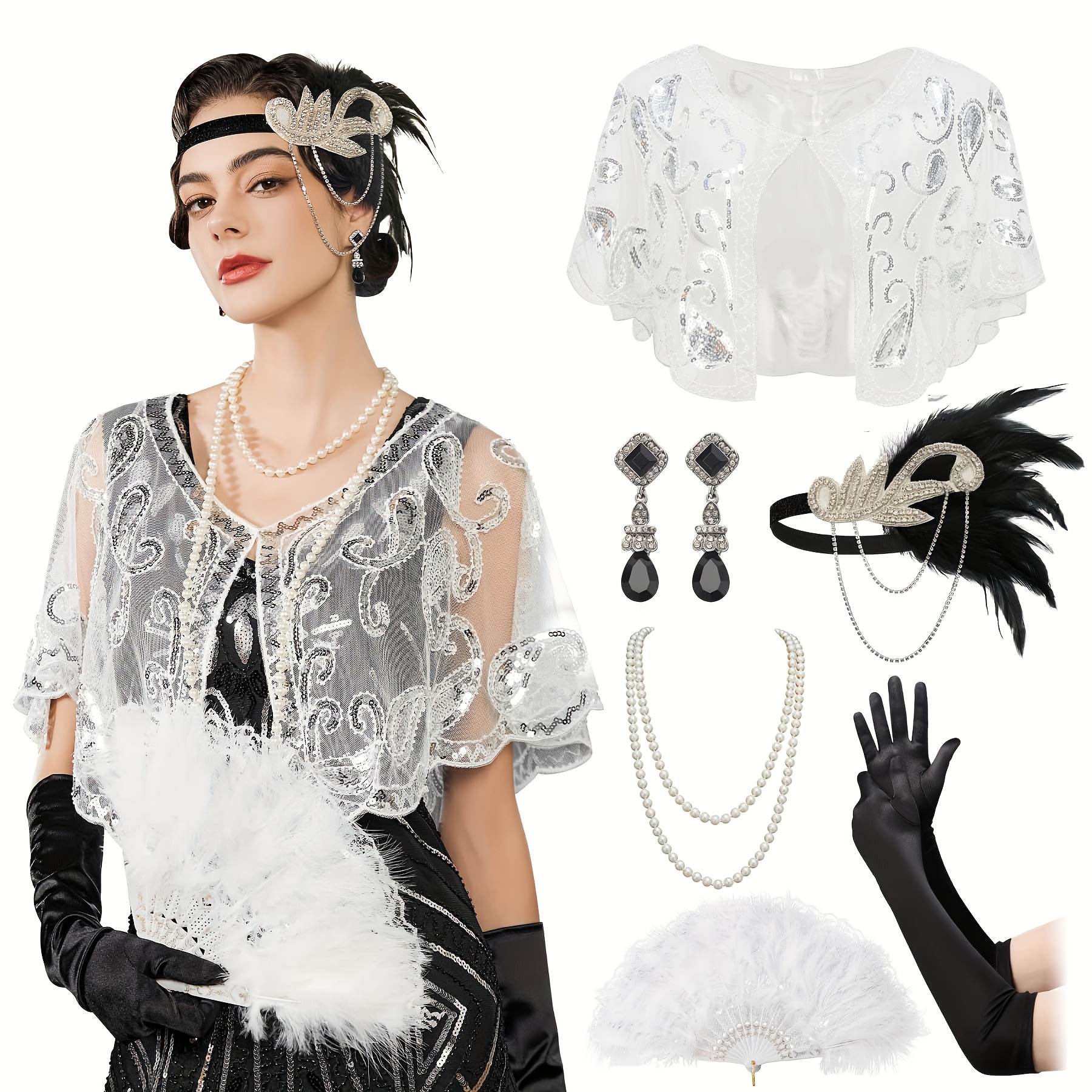 7pcs 1920s Flapper Accessoires Gatsby Costume Accessoires - Temu