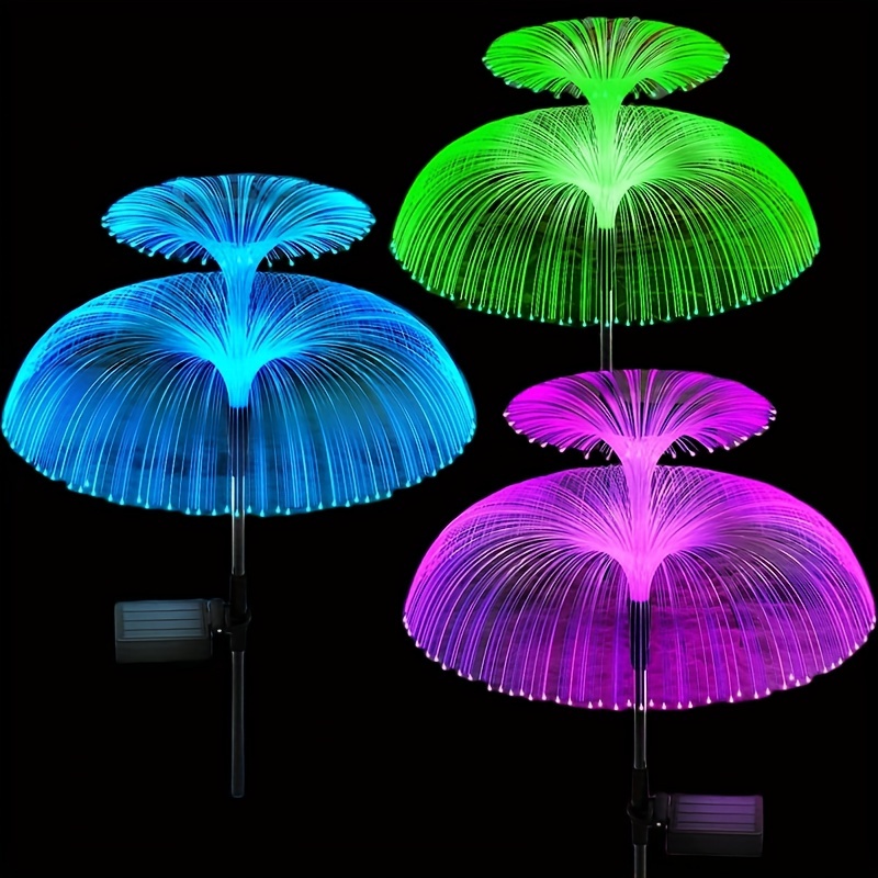 2pcs 7led solar led fiber optic lights automatic charging courtyard waterproof jellyfish lights decorative lawn lights turn the switch on automatic charging during the day automatic lighting at night charging 6 8 hours lighting 8 12 hours