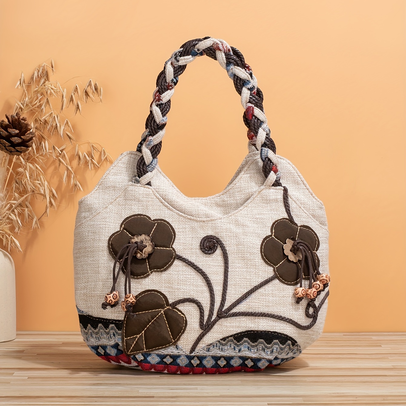 Bolso Flores Cuentas Hecho Mano Bolso Mano Neceser Flores Temu Chile