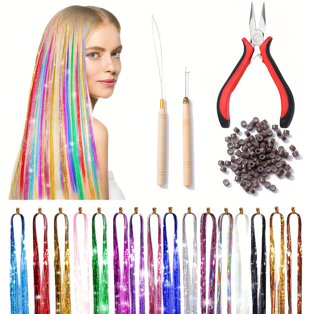 Hair Tinsel Kit With Tools Fairy Hair Tinsel Hair Extensions - Temu