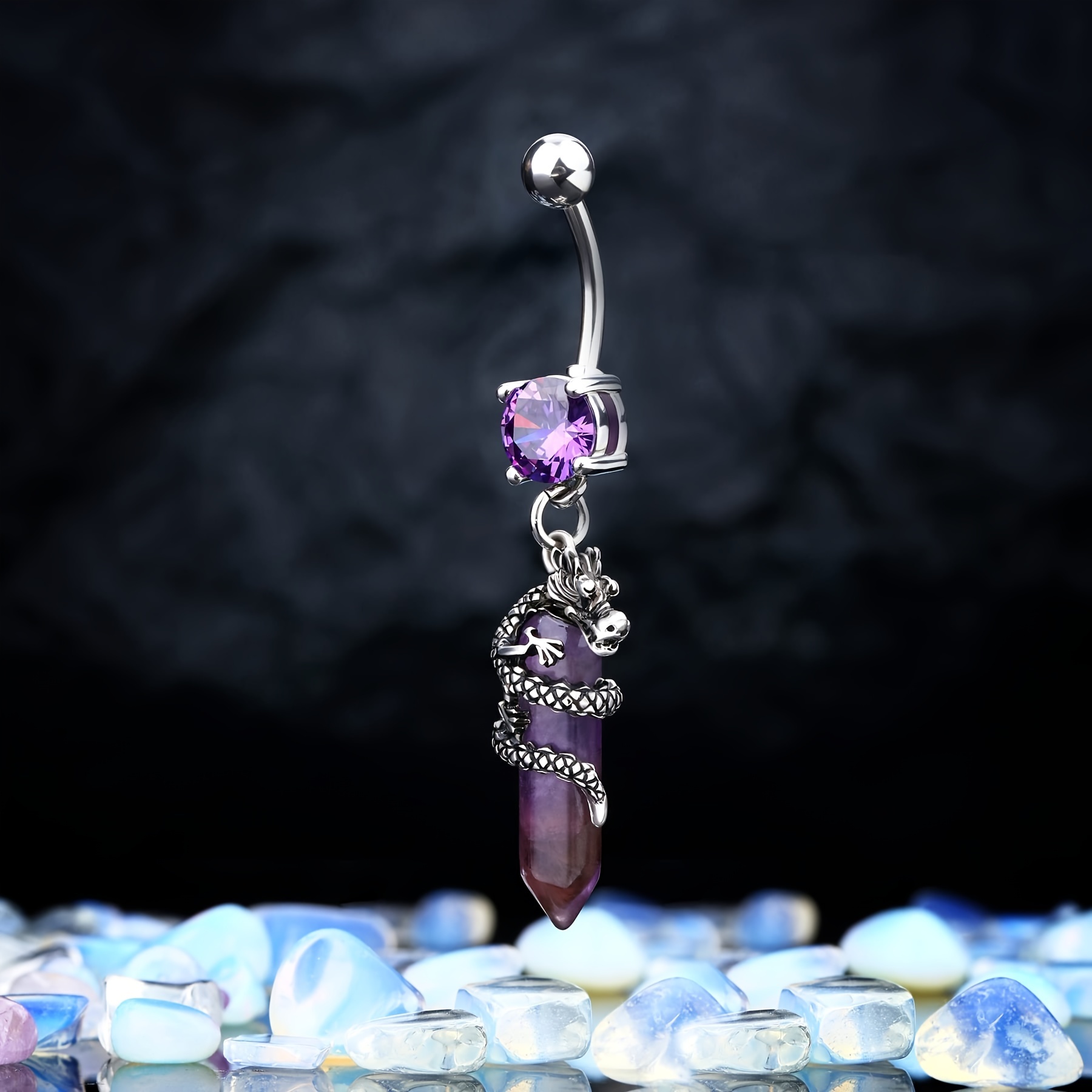 Dragon Shape Charm Belly Button Ring with Gemstones