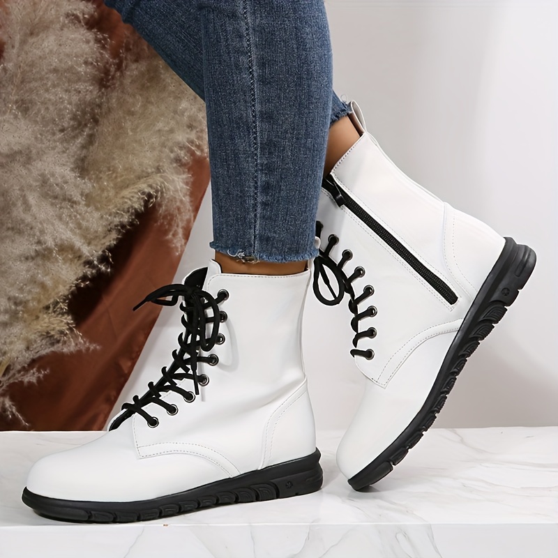 Women's flat shop white ankle boots