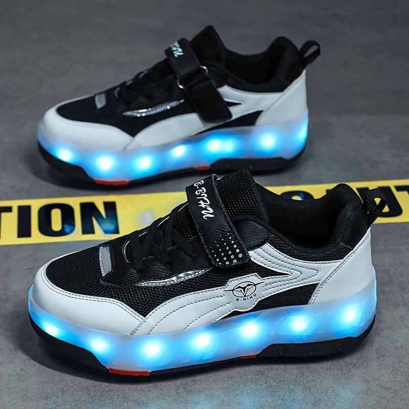 Girl's Fashion LED Light Up Roller Shoes With Hook And Loop Fastener, Comfy Detachable Wheel Skate Sneakers For Kids Teen Outdoor