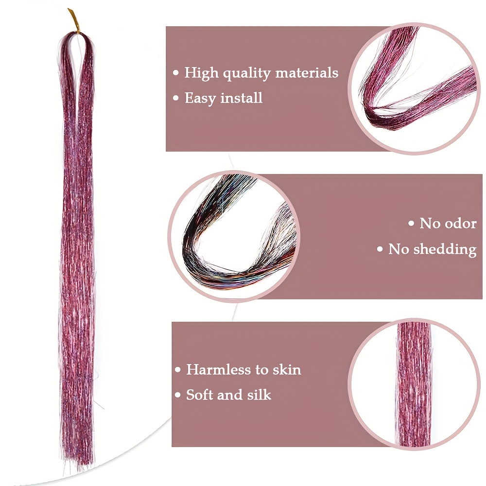 12 Colors Hair Tinsel 44 Inches Fairy Hair Tinsel Kit Sparkling