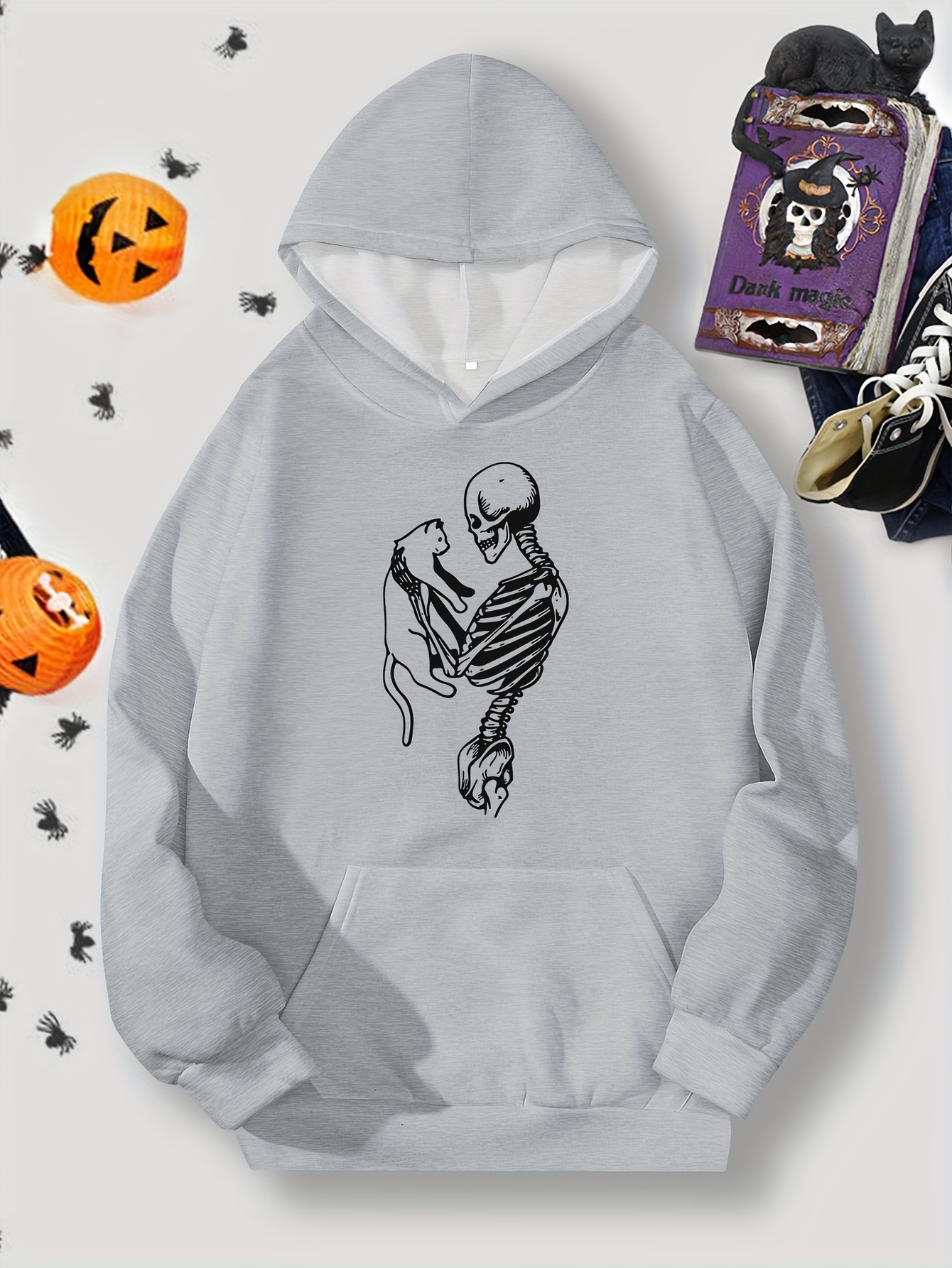 Skeleton Print Loose Drawstring Hoodie, Casual Long Sleeve Street Hoodies  Sweatshirt, Women's Clothing