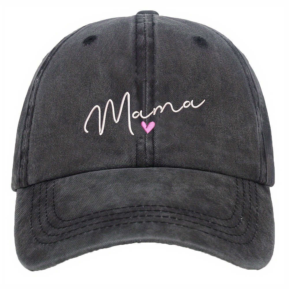 

Cool Hip Hop Retro Curved Brim Baseball Cap, Sweet Heartwarming Mama Print Distressed Snapback Hat, For Casual Leisure Outdoor Sports, Mother's Day Gift