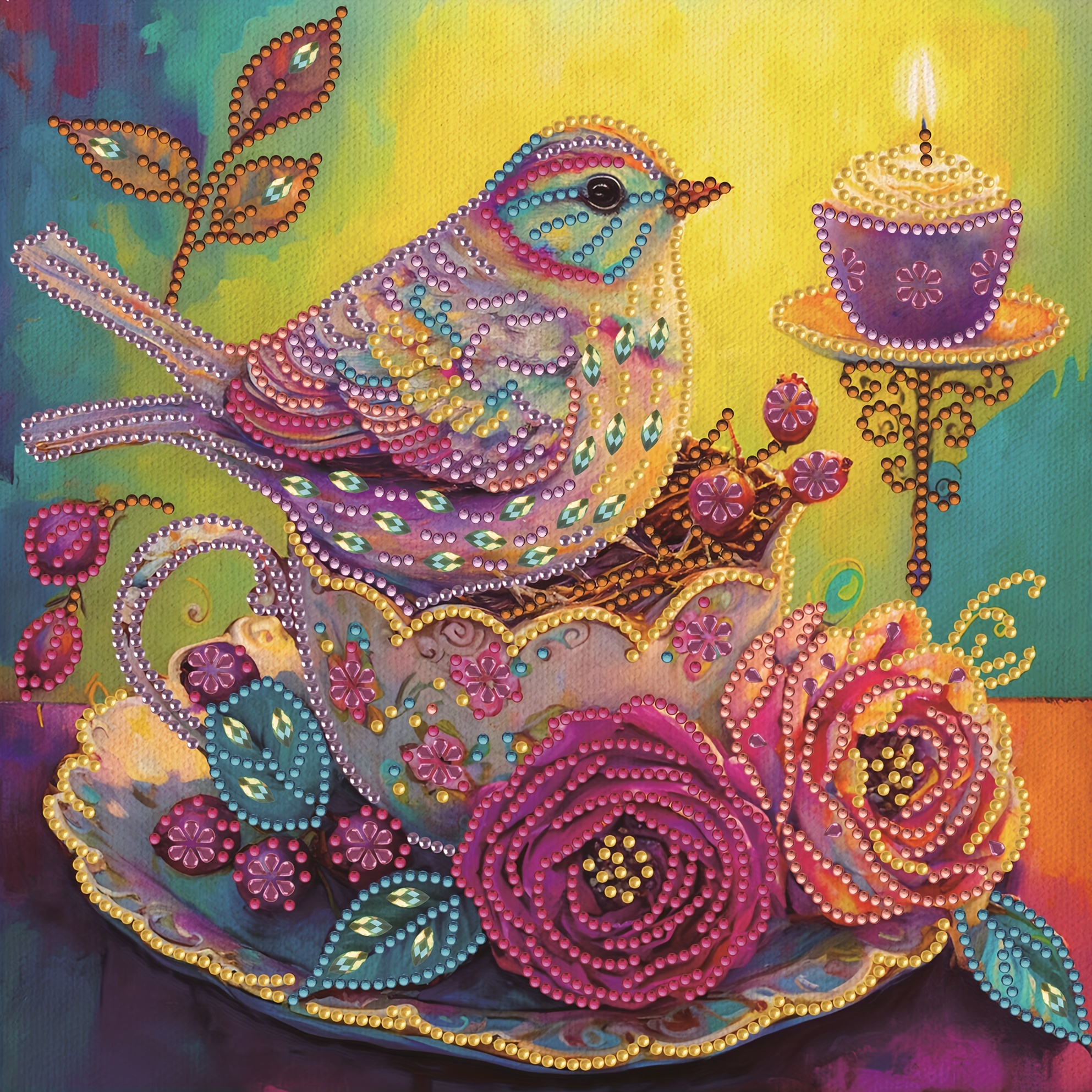 Flower And Bird With Teapot Pattern Artificial Diamond Painting Kit For  Beginner, Special Shape Crystal Diamond Partial Diamond Painting Kit, DIY  5D D