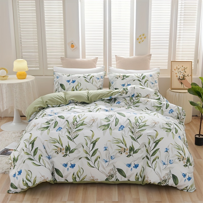 Green Floral/Flower Leaf Bird Print Pattern, Microfiber Comforter