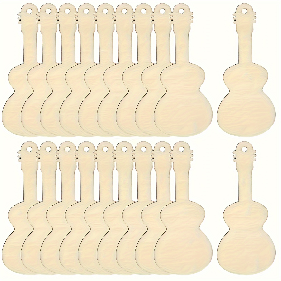 

15pcs Wooden Guitar Pendants, Laser Cut Heterosexual Wood Chip, White Writable Graffiti Creative Bookmark With Hole + Hemp Rope.