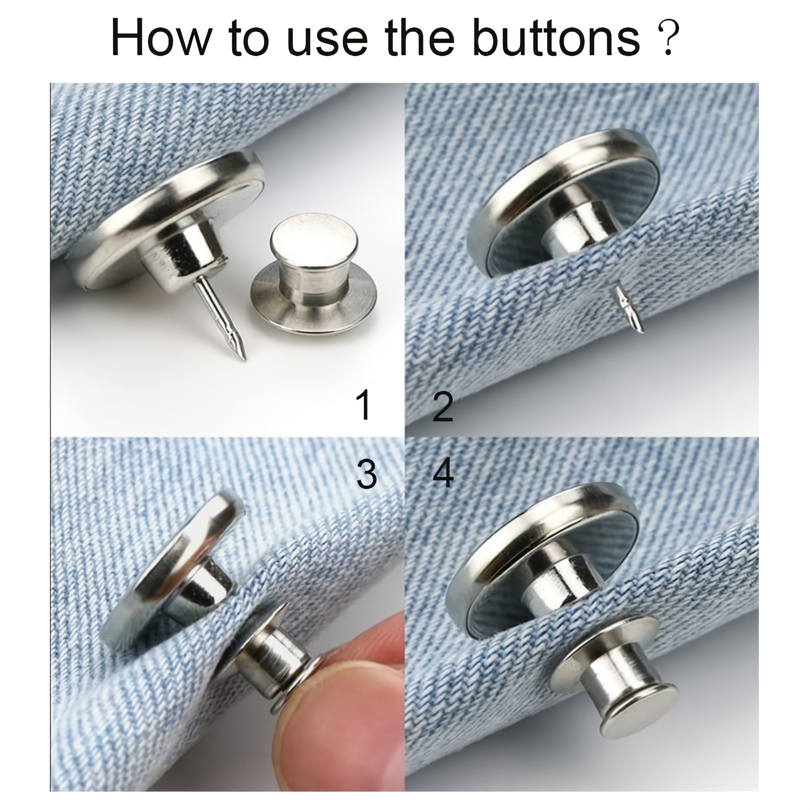 Épingles à bouton pour jeans, pas de couture et pas d'outils Épingles à  boutons instantanées pour pantalons, 4 ensembles de boutons de  remplacement, installation simple, réutilisables et réglables