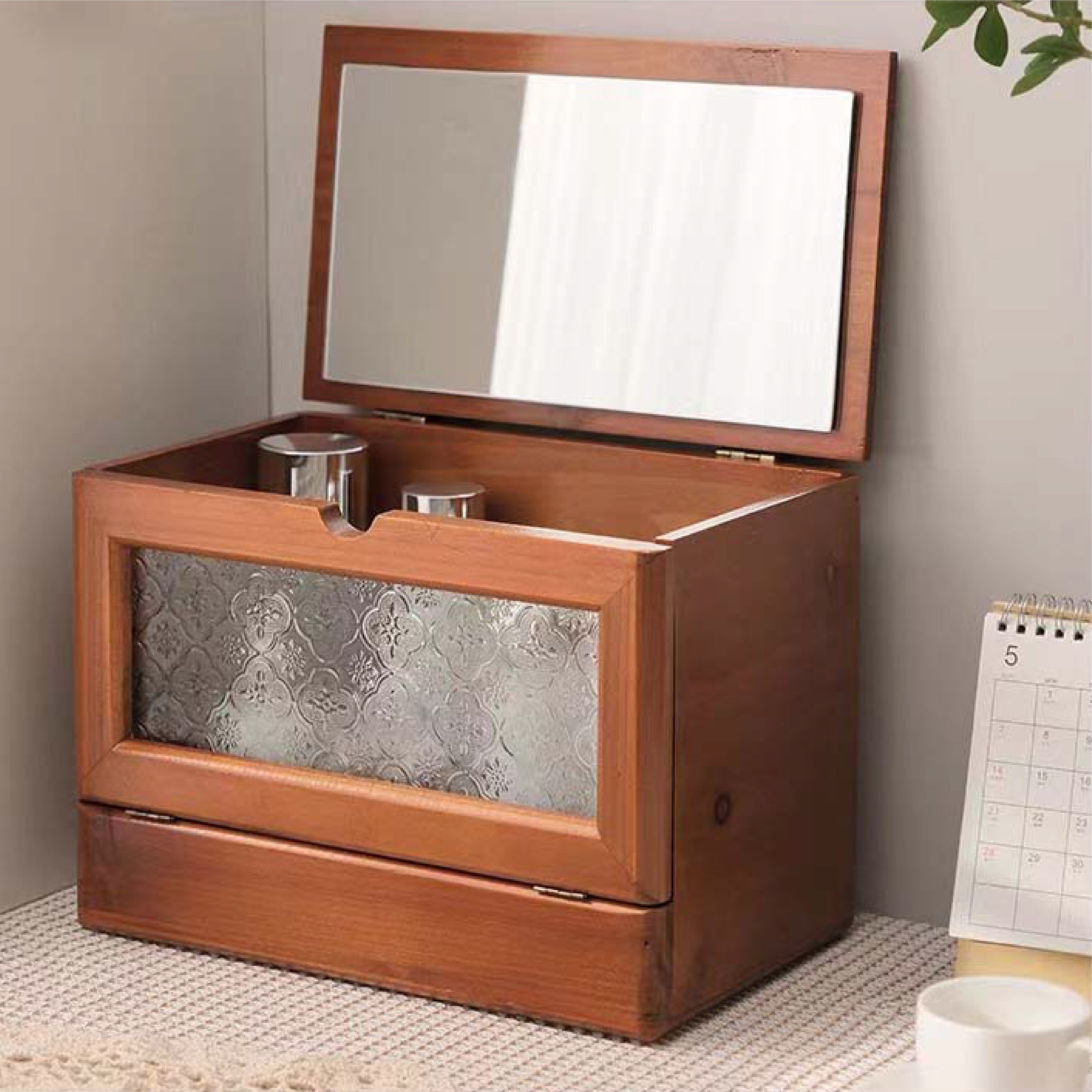 Tocador-escritorio de madera con espejo y 2 cajones » Doméstica