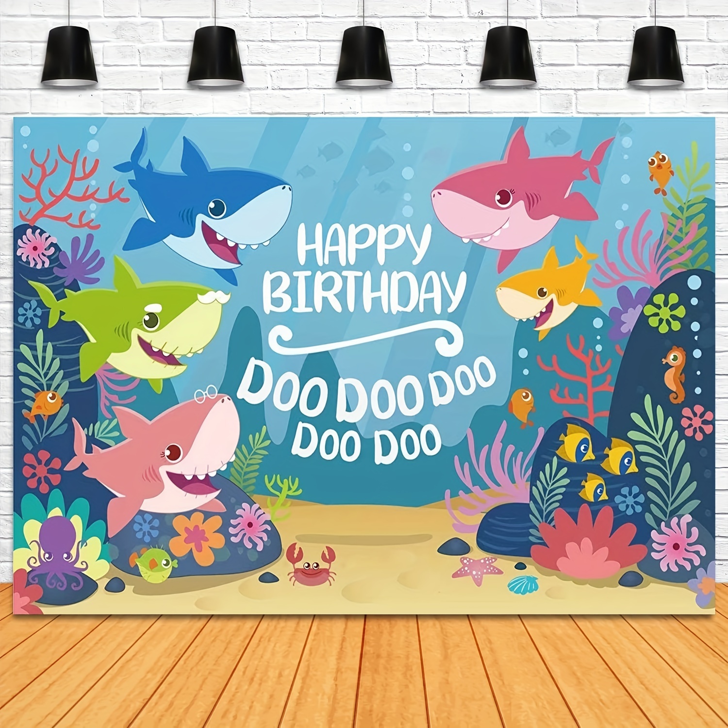 Backdrop Birthday Party Water Shark Family Banner - Temu