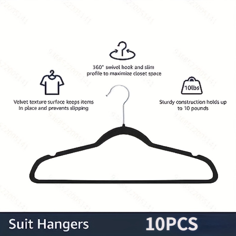 10PCS Velvet Hangers Non-Slip Hooks for Velvet Clothes Hangers