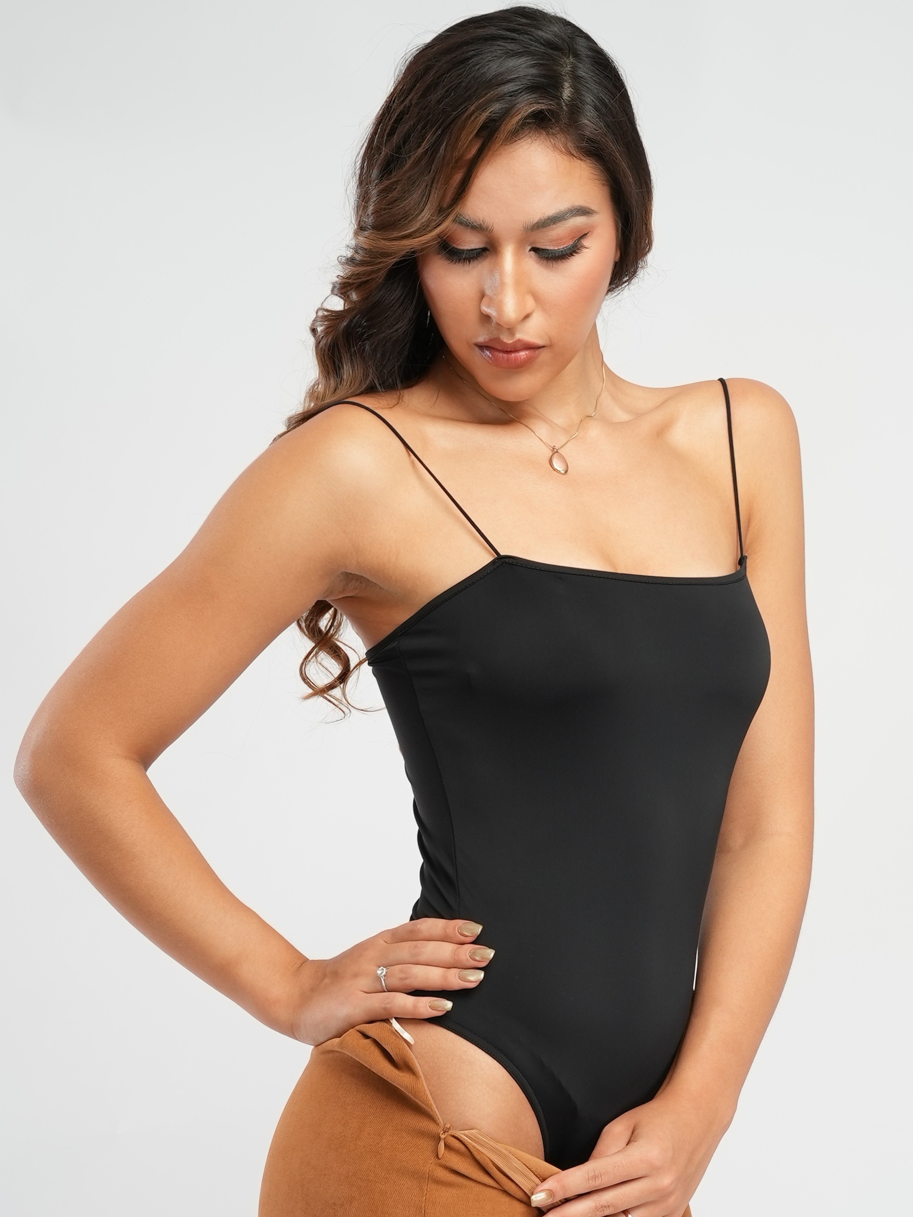 Square Neck Backless Spaghetti Strap Bodysuit, Sexy Skinny Wrap Chest *  Bodysuit, Women's Clothing