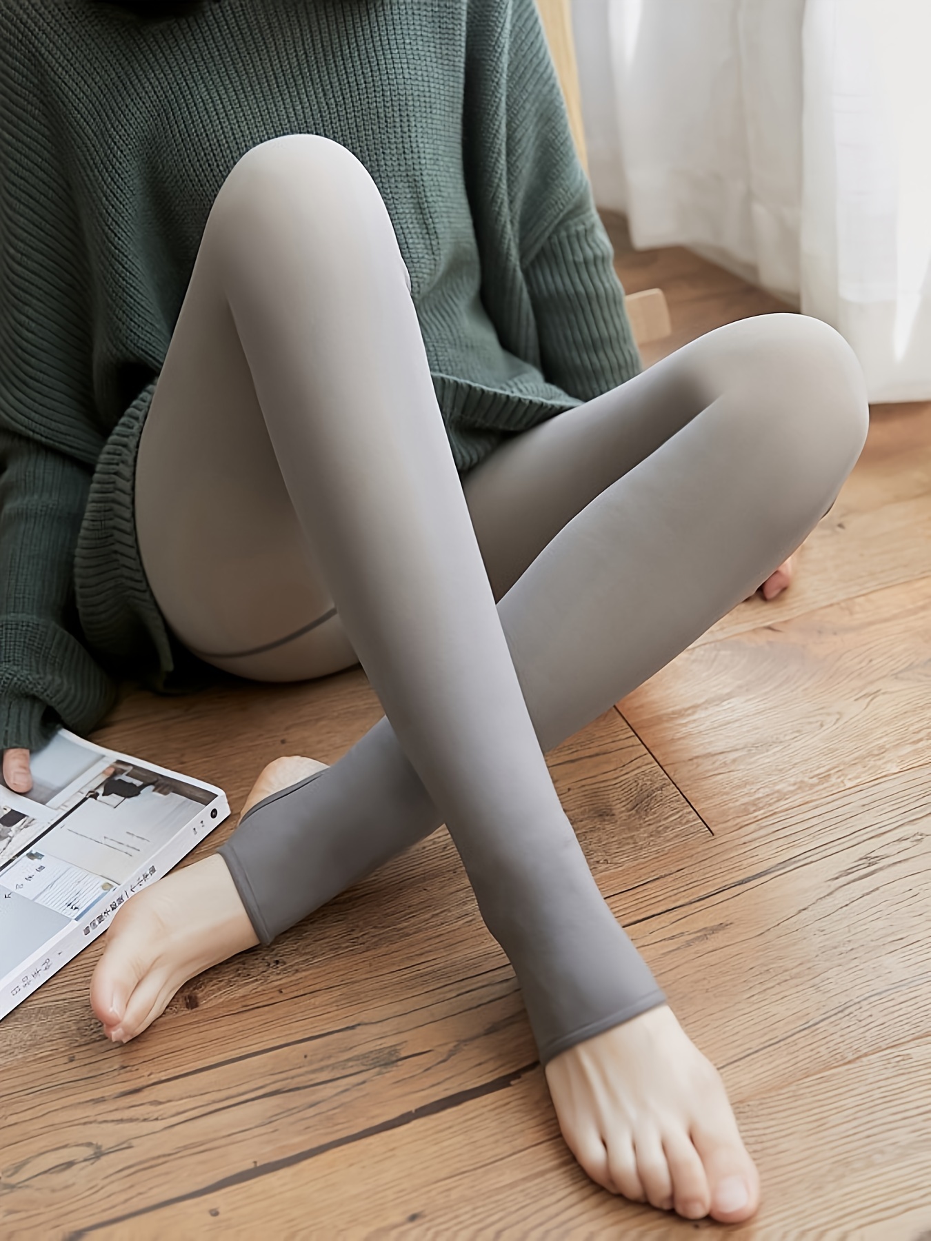 Plush Lined See Thermal Pants Warm Comfy Slim Elastic Tights - Temu