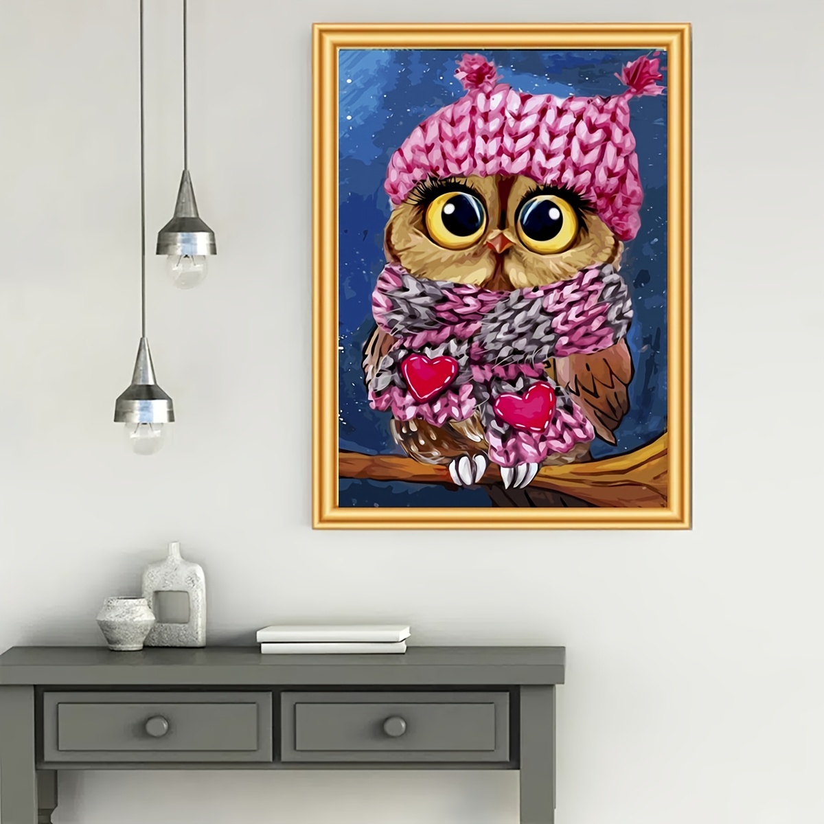 1pc Diamond Painting Kit Handmade DIY Suitable For Adults Beginners Round Diamonds 5D Art Mosaic Owl Gemstone Art Suitable For Family Wall Decoration Gifts Frameless 7 87x11 81in