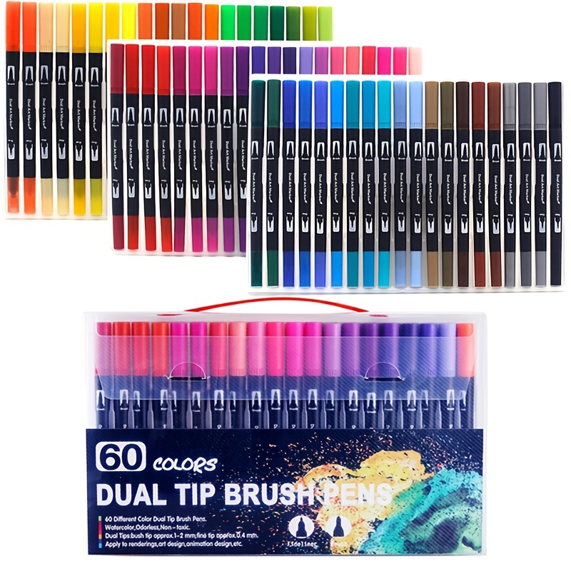 Dual Tip Brush Marker Pens By Vaci Markers Set of 24 Fineliners Art Markers  Water Based Highlighters Brush for Coloring Book, Lettering, Calligraphy,  Manga, Bullet Journal + 4 Drawing Stencils : : Home