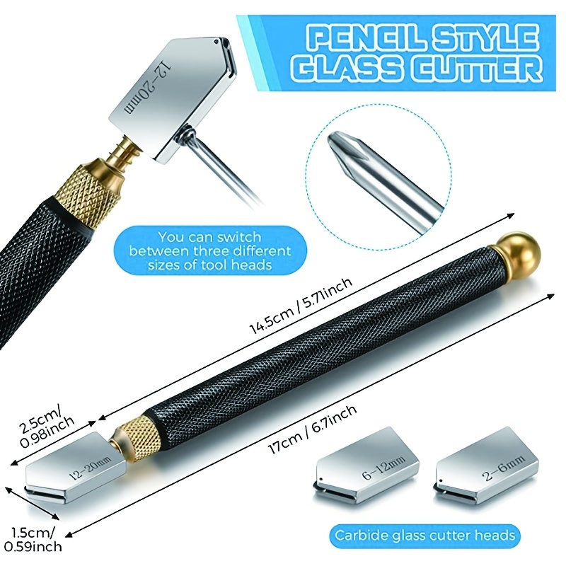 Glass Cutter Tool, Anti-Slip Pencil Style Handle Carbide Tip Glass