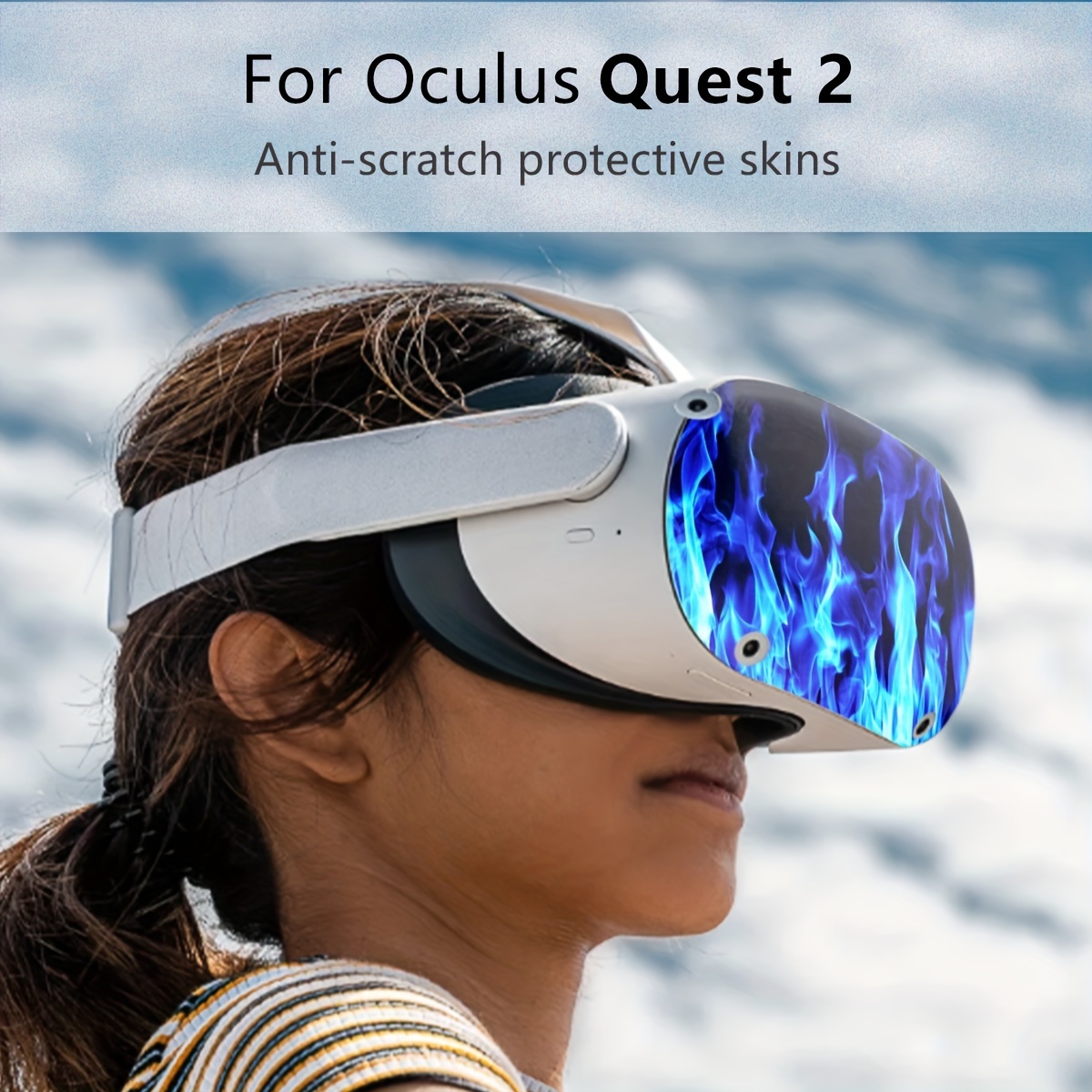 Blue Flame Pattern Self-Adhesive PVC Skin for Ocstexus Quest 2 Headsets - Durable, Scratch-Resistant, Easy to Remove, Compatible with Precise Touch Controls, Gaming Accessories|Flame Pattern Skin|Durable PVC Material