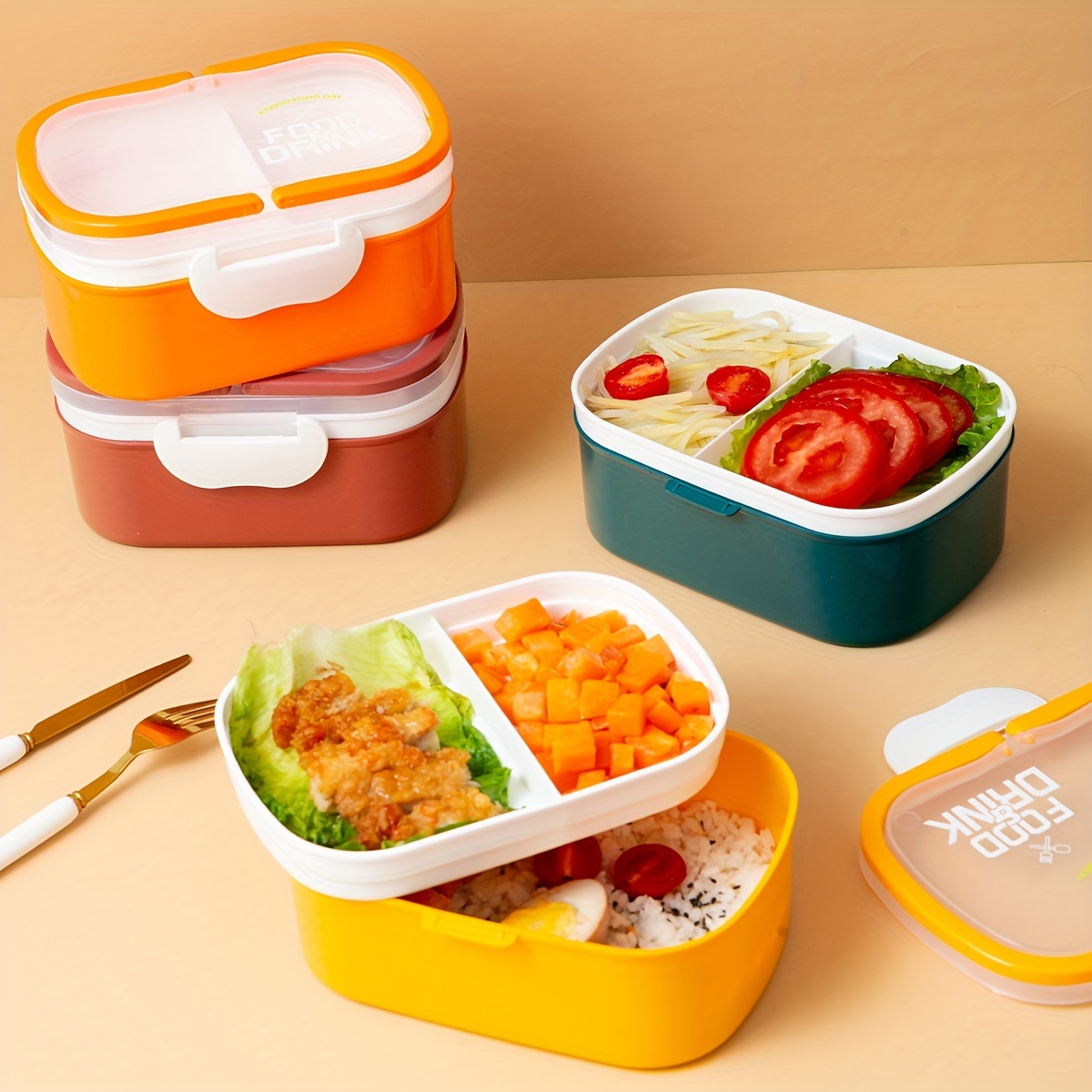 Bento Lunch Box for Kids Adult 4/2 Compartment with Handle Portable  Stainless Steel Lunch Container BPA-Free Leakproof Bento Box