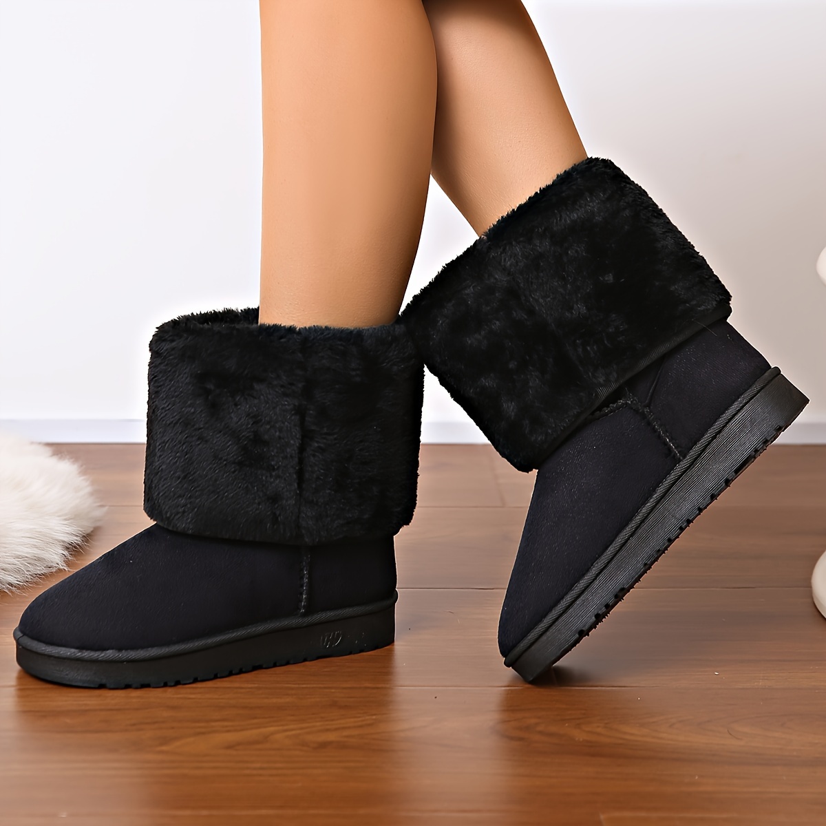 Fluffy Fur Lined Snow Flat Boots for Women
