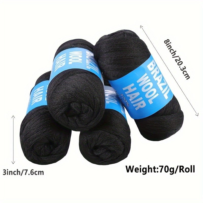 RuiYok 4pcs Grey Brazilian Wool Hair for Braids Acrylic Hand Knitting Yarn for Hair Braiding Hair Extension Crochet Braid Senegalese Twisting Jumbo