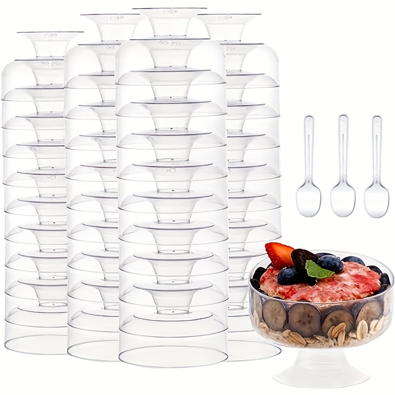50 Pack 8 oz Square Plastic Dessert Cups with Lids and Sporks Disposable  Cake Cups Yogurt