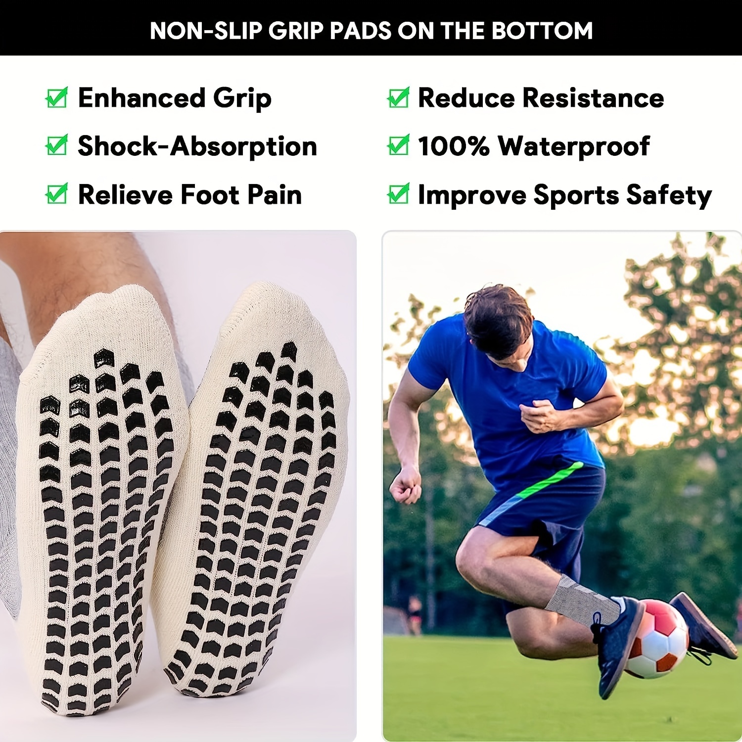 Men's Soccer Socks Anti Slip Non Slip Grip Pads for Football