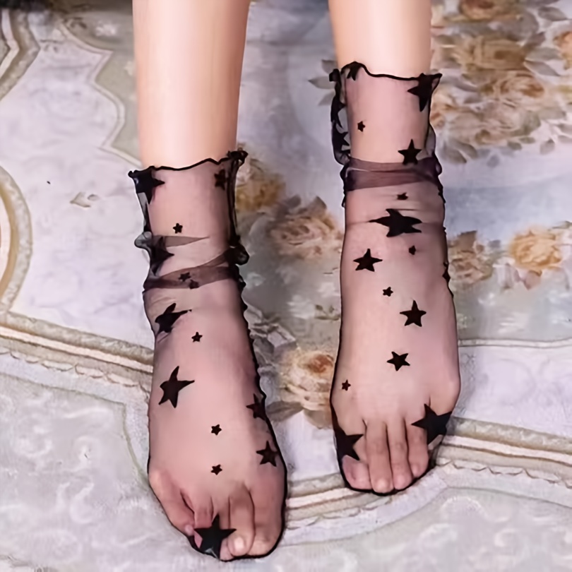 Star Pattern Tulle Socks Sheer Comfy Breathable Tube - Temu