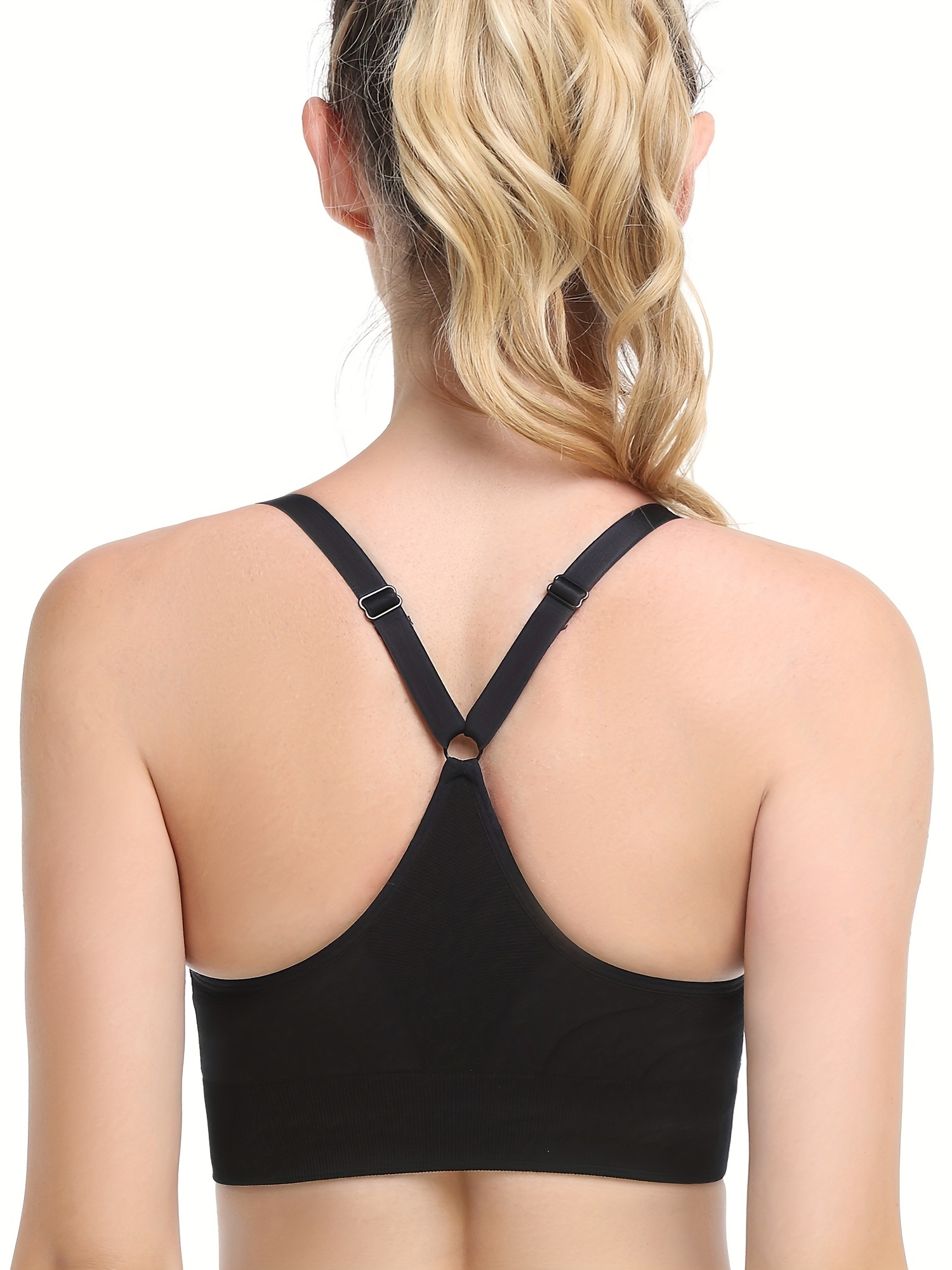 Seamless Backless Sports Bra Adjustable Solid Color Double - Temu