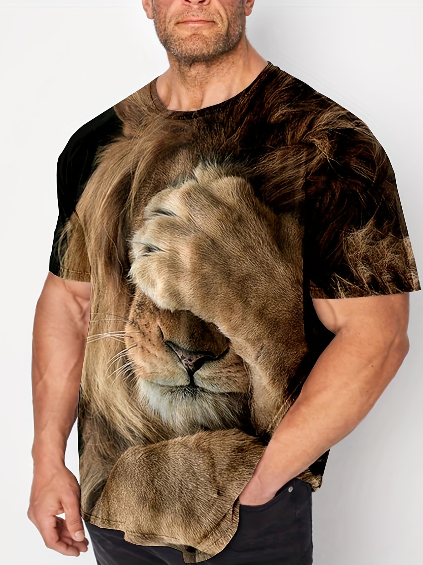 Plus Size Lion Graphic Tees For Men
