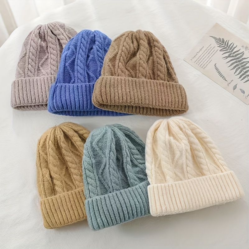 Solid Color Textured Twist Knitted Hat, Neck Cover Ear Protection Winter  Warm One-piece Beanie Hat Scarf