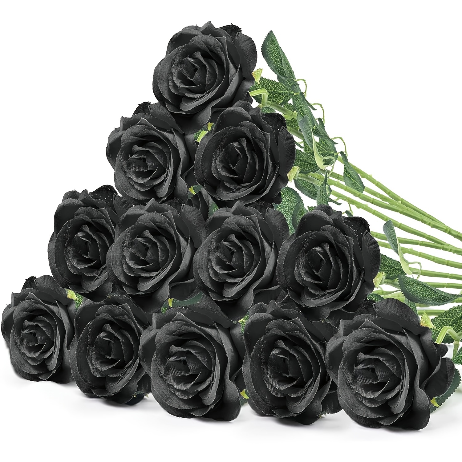 Veryhome Halloween Black Artificial Flowers Silk Black Roses Real Touch  Bridal Wedding Bouquet for Home Garden Party Floral Decor 10 Pcs (Black)