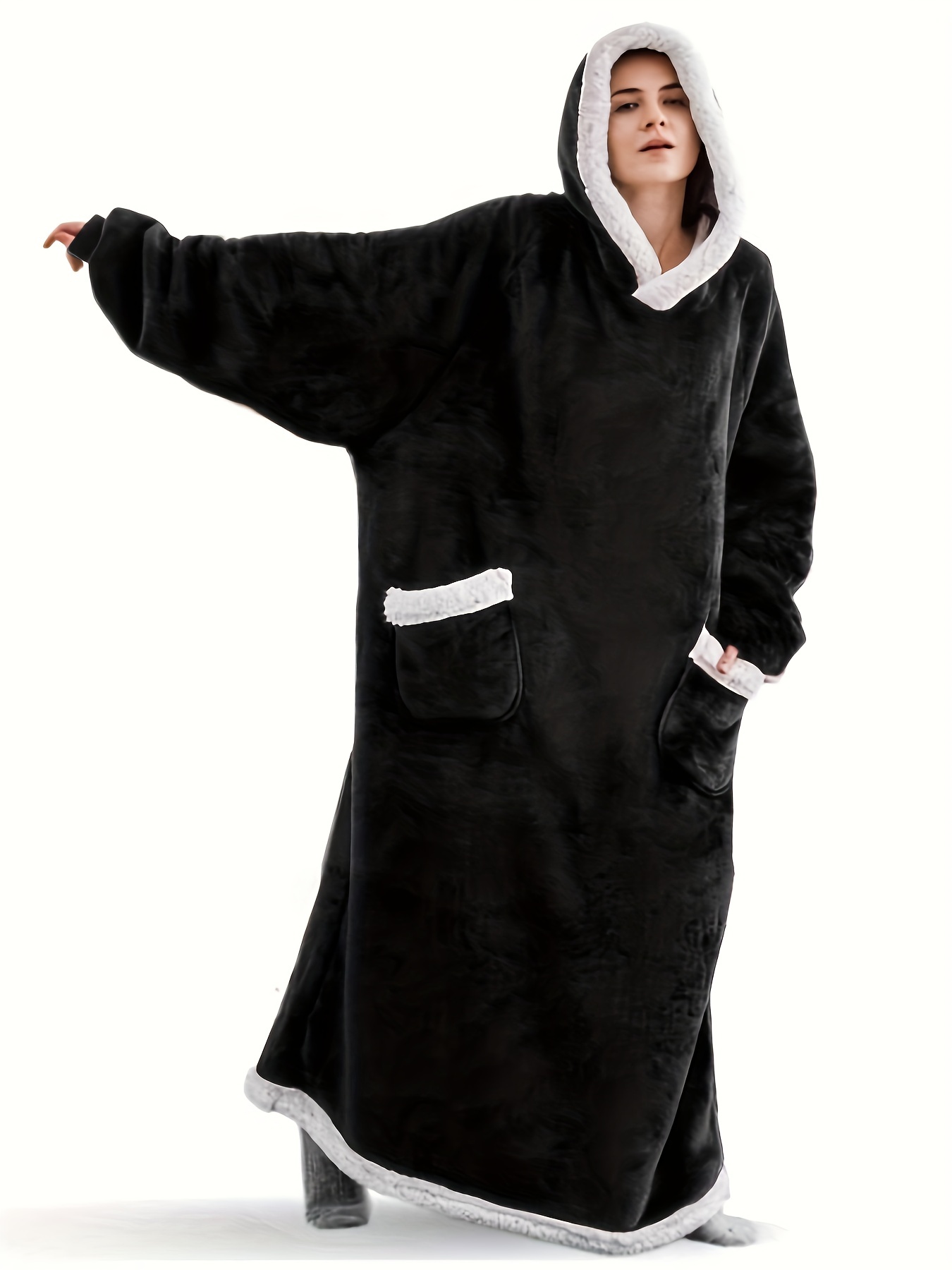 Bata de invierno de felpa para mujer, ligera, de forro polar, con capucha,  larga y cómoda, para mujer