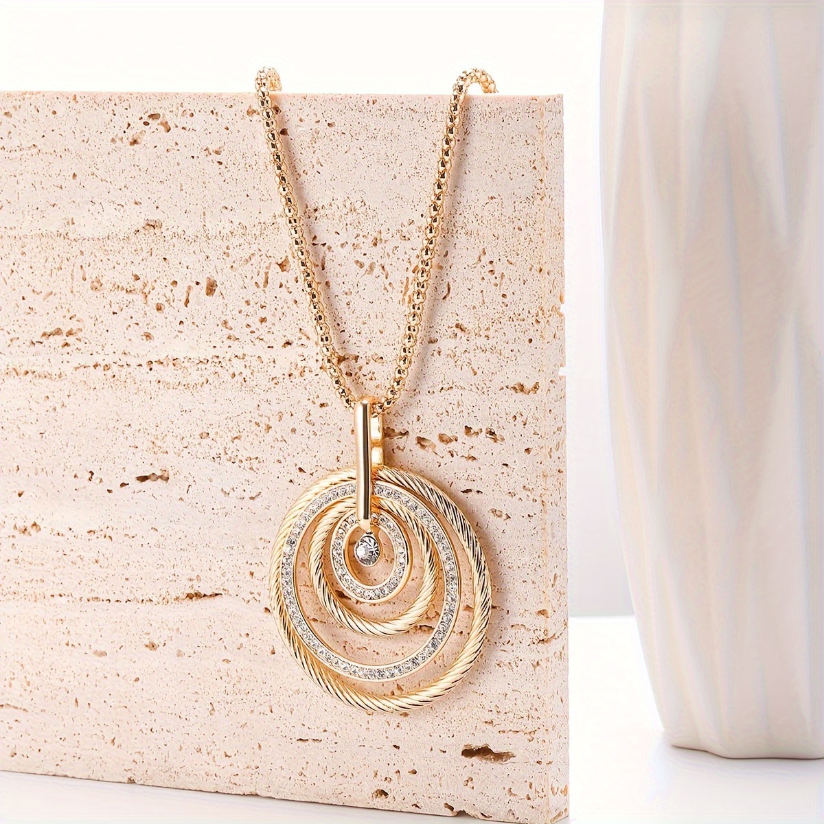 

1pc Retro Style Stainless Steel Pendant Golden Pendant Necklace Long Necklace For Women Sweater Chain Jewelry Birthday Gift