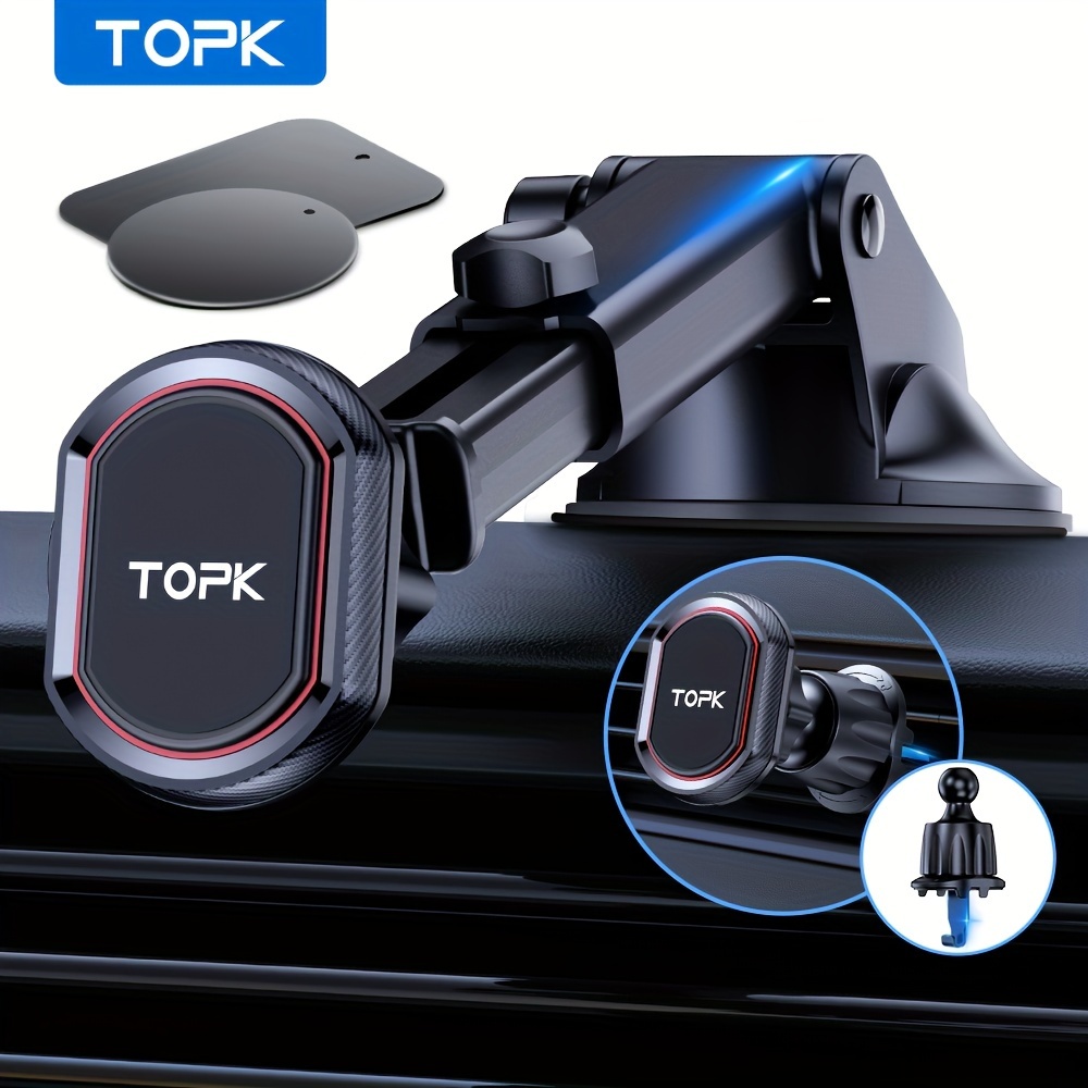 TOPK Magnetic Phone Holder For Car, 2 In 1 Super Stable Dashboard & Air  Vent Car Phone Mount Fit For All Phones