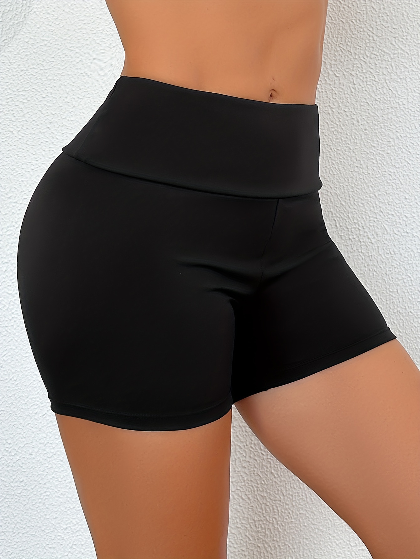 Solid Color High Waist Biker Shorts Stretchy Ruched Butt - Temu
