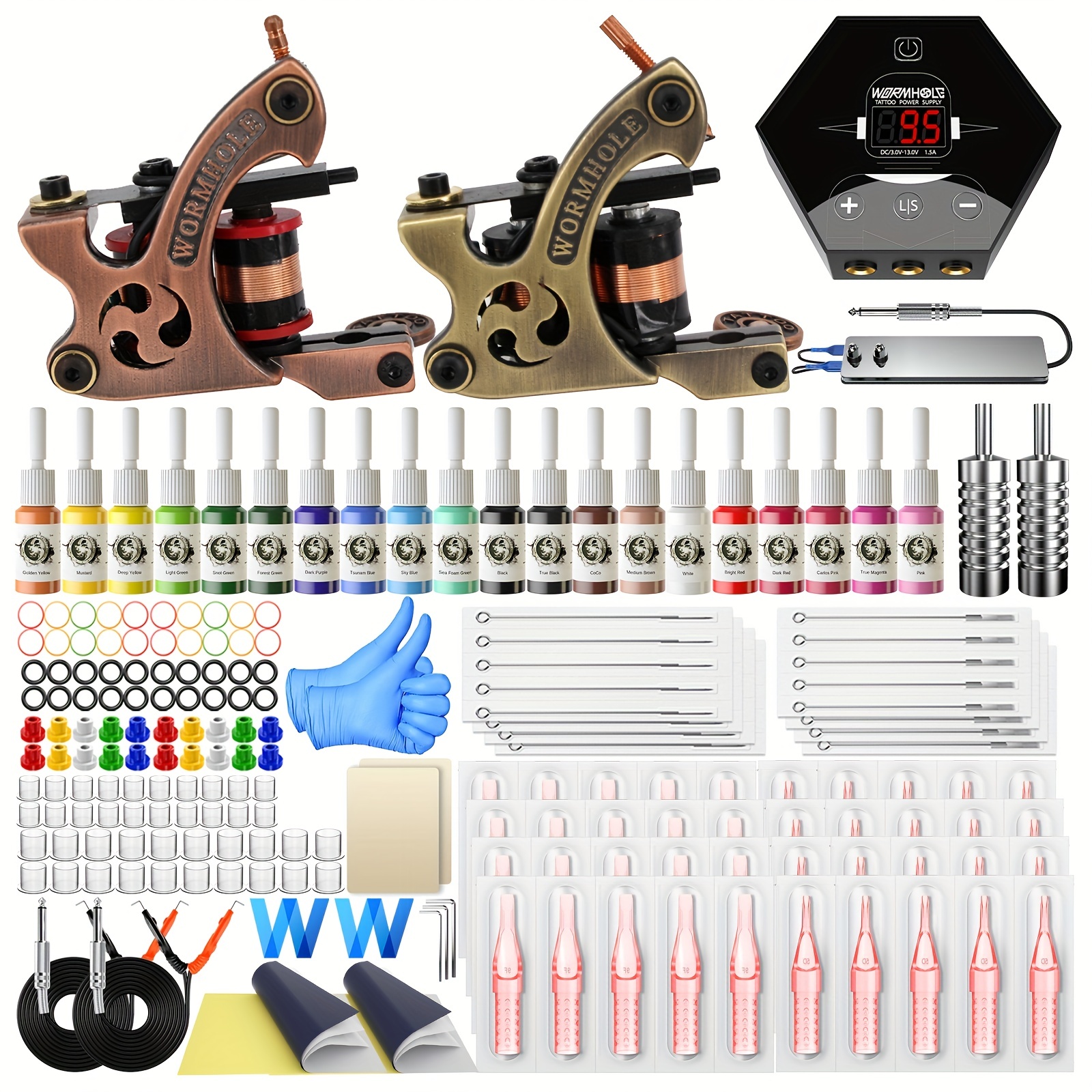 Dragonhawk Complete Tattoo Kit 2 Machines Gun 10 Color Inks Power